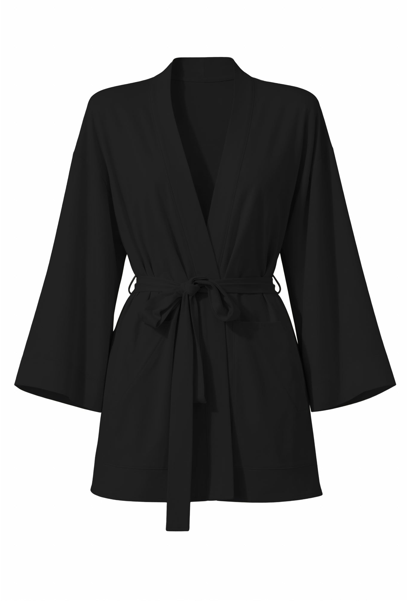 Black belted jacket on a white background