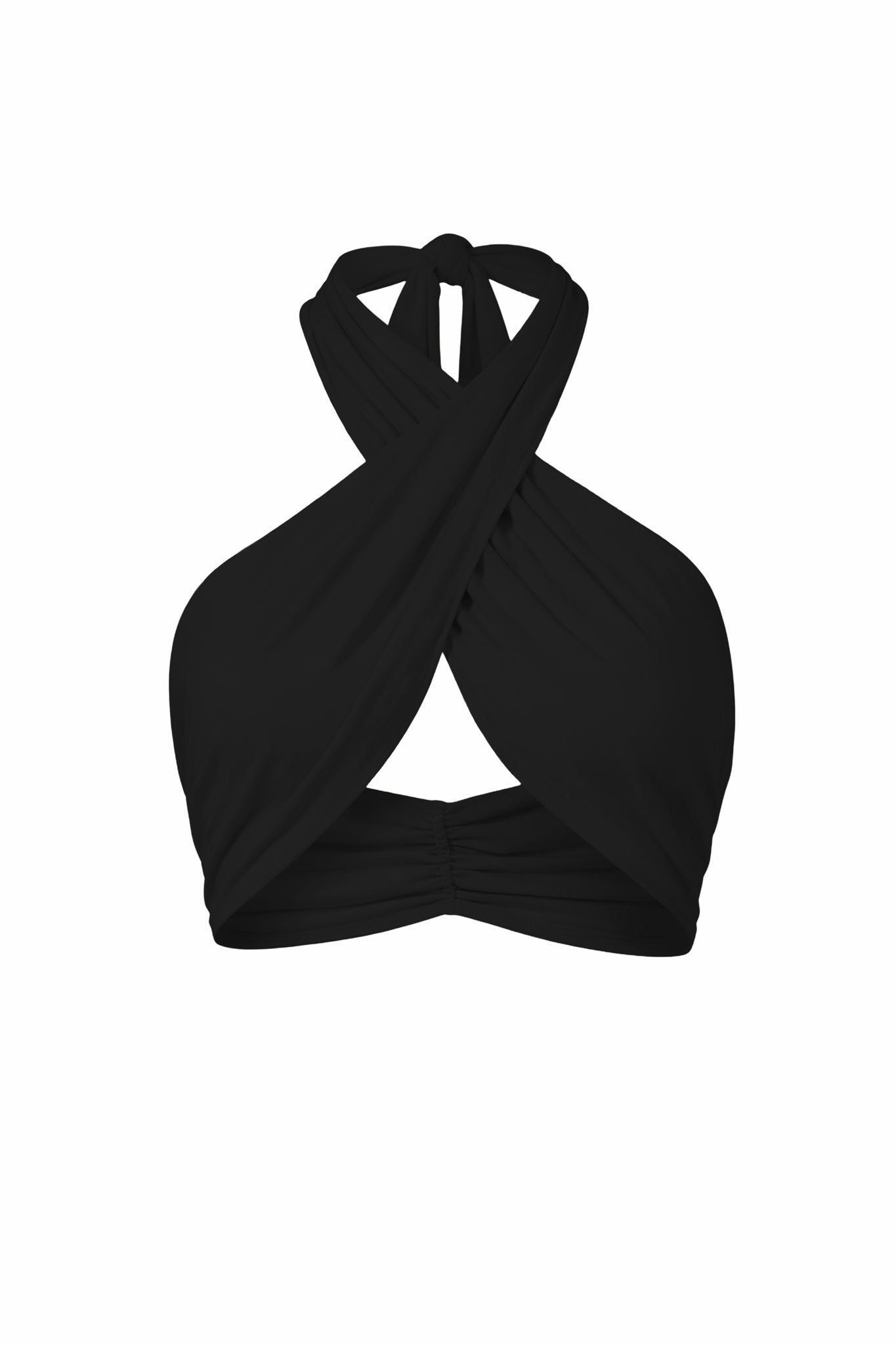 Black halter top on a white background