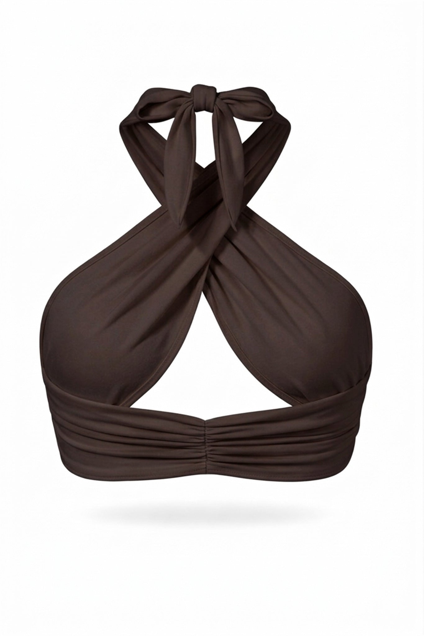 Brown top with a bow on a white background