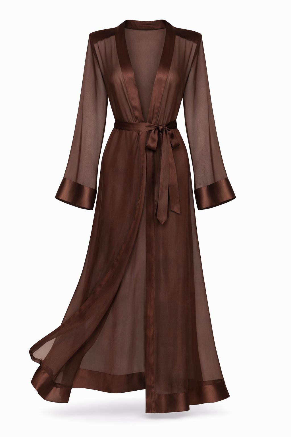 Brown satin robe on a white background