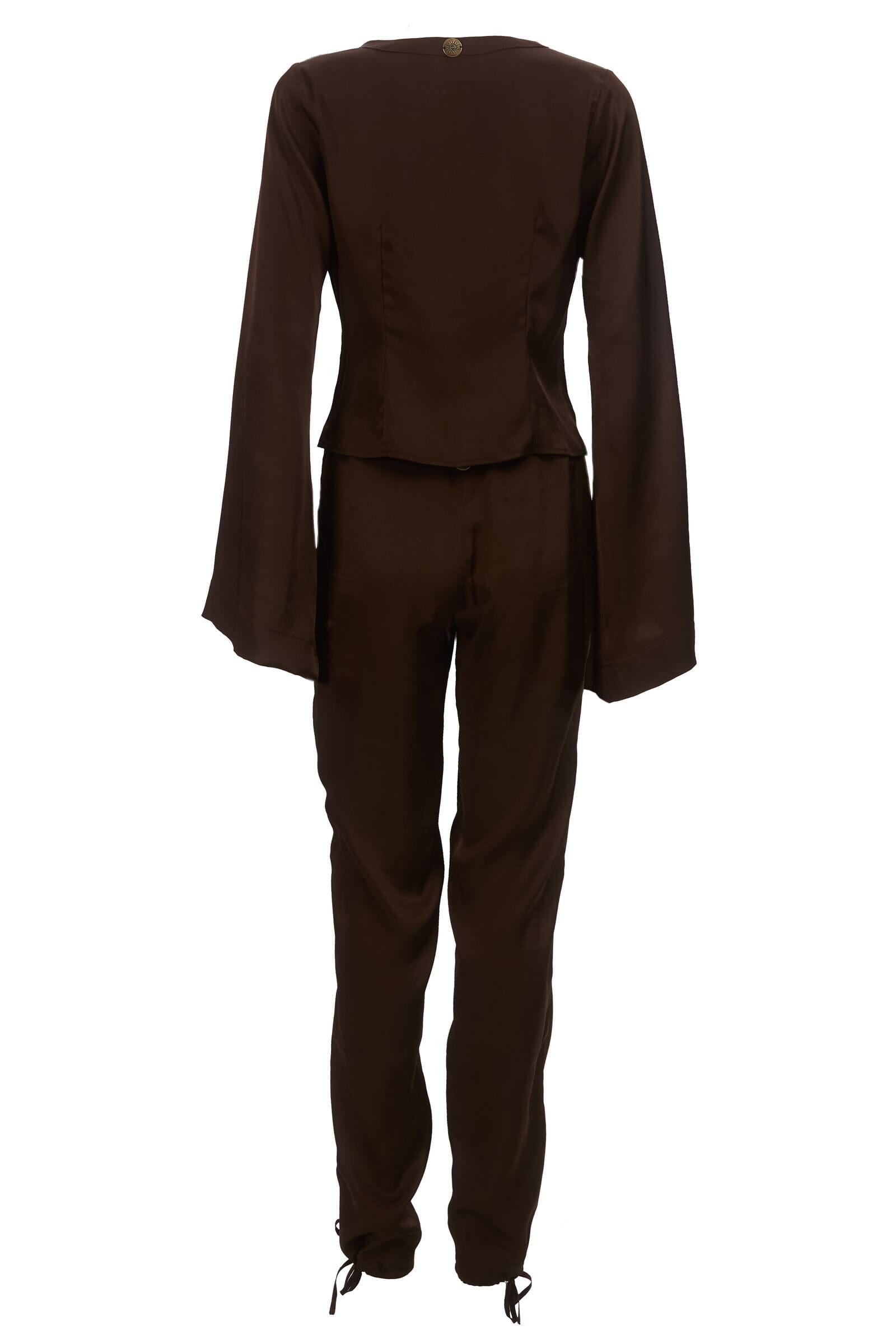 Brown suit with jacket and pants on a white background