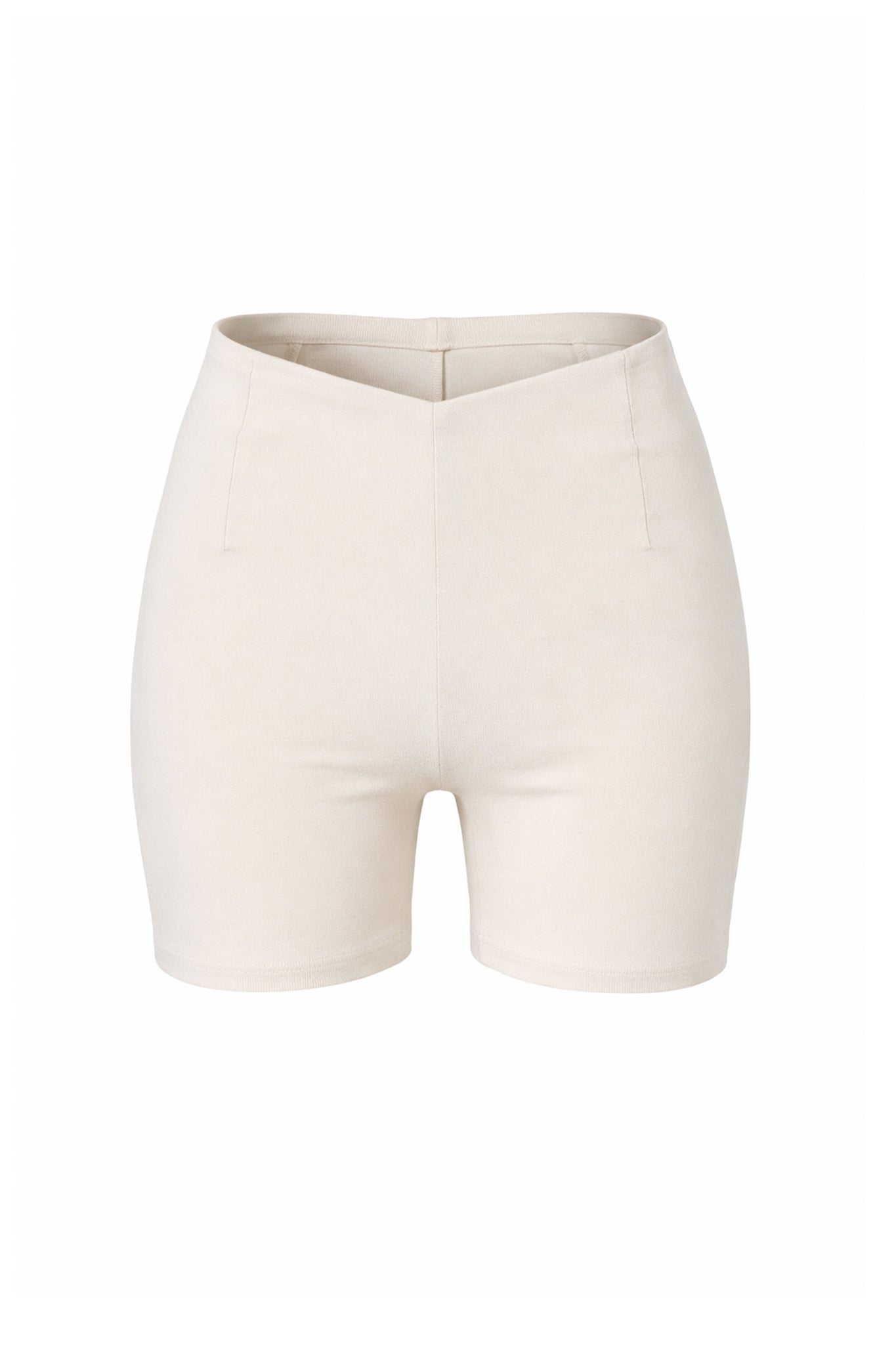 Beige high-waisted shorts on a white background