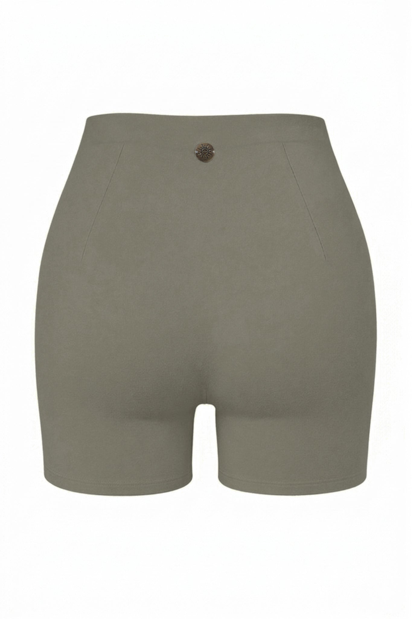 Khaki shorts with a logo on a white background