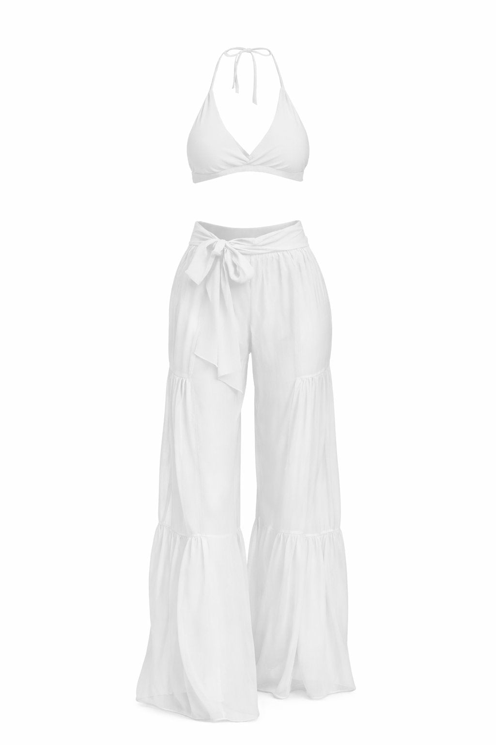 White set, top with matching pants on a white background