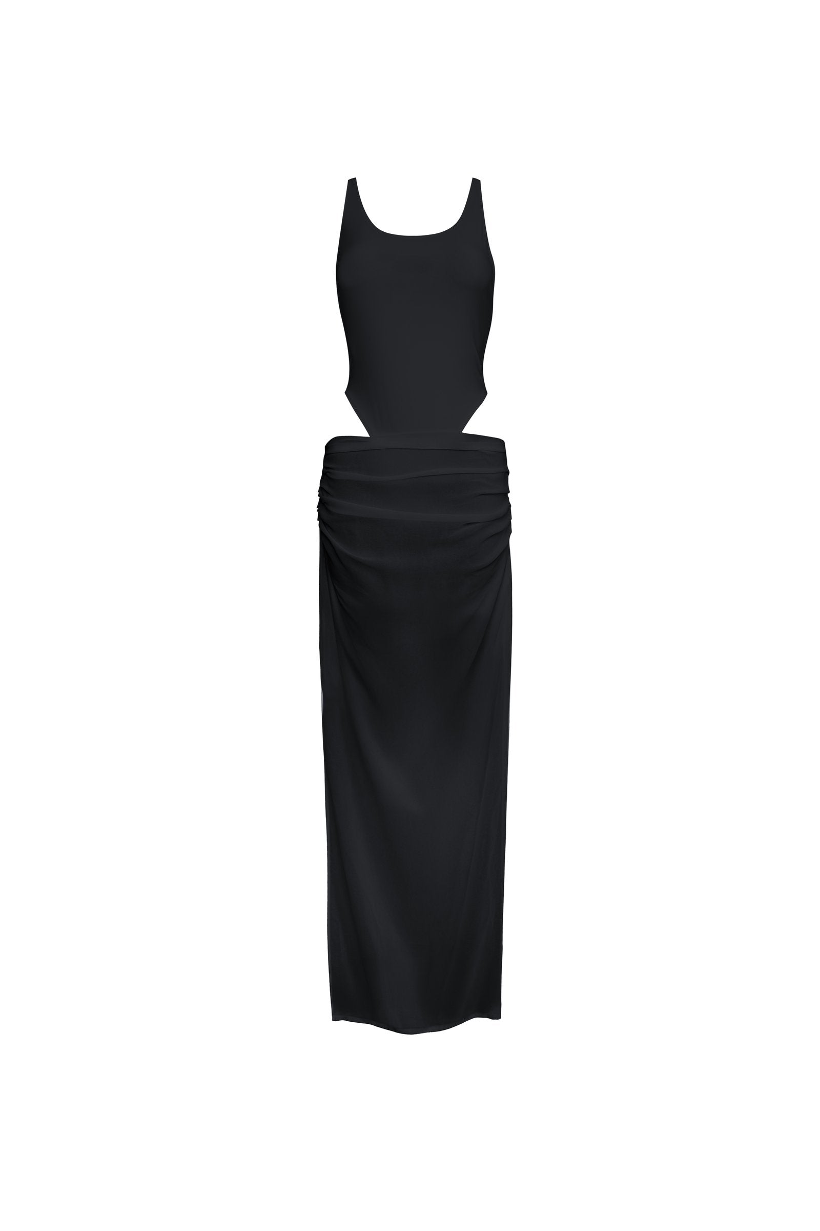 Black sleeveless dress on a white background