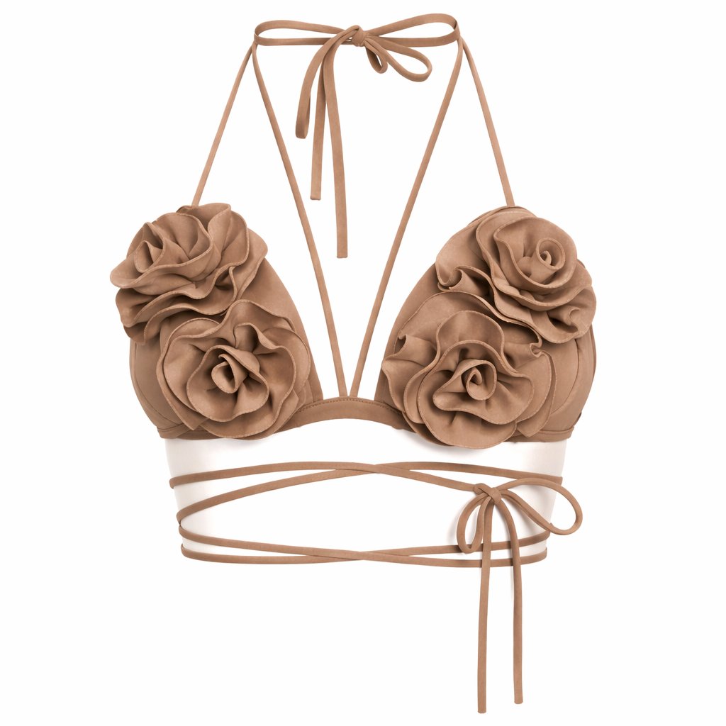 Capuccino floral  top with strings on a white background