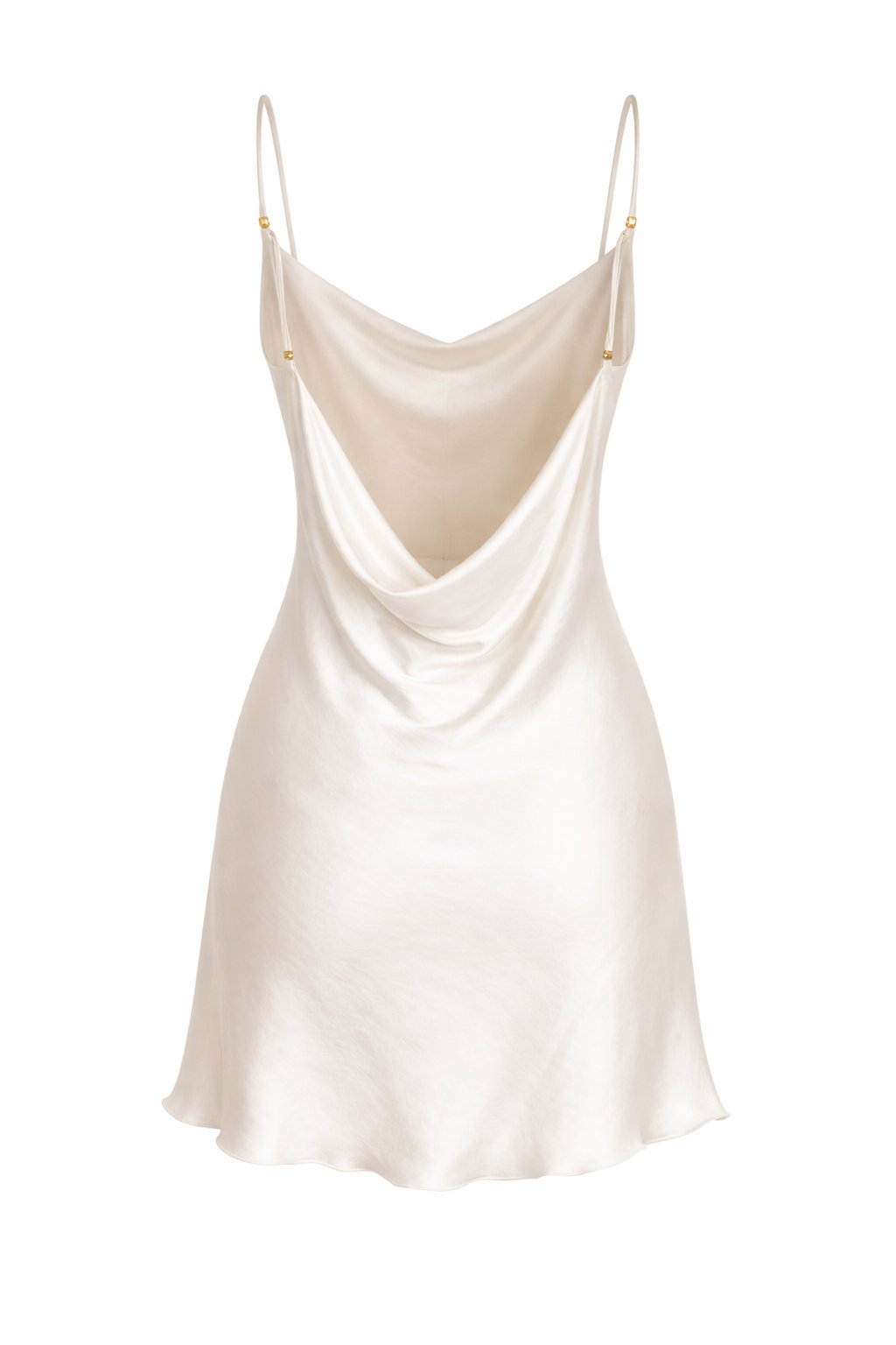 Beige satin slip dress on a white background