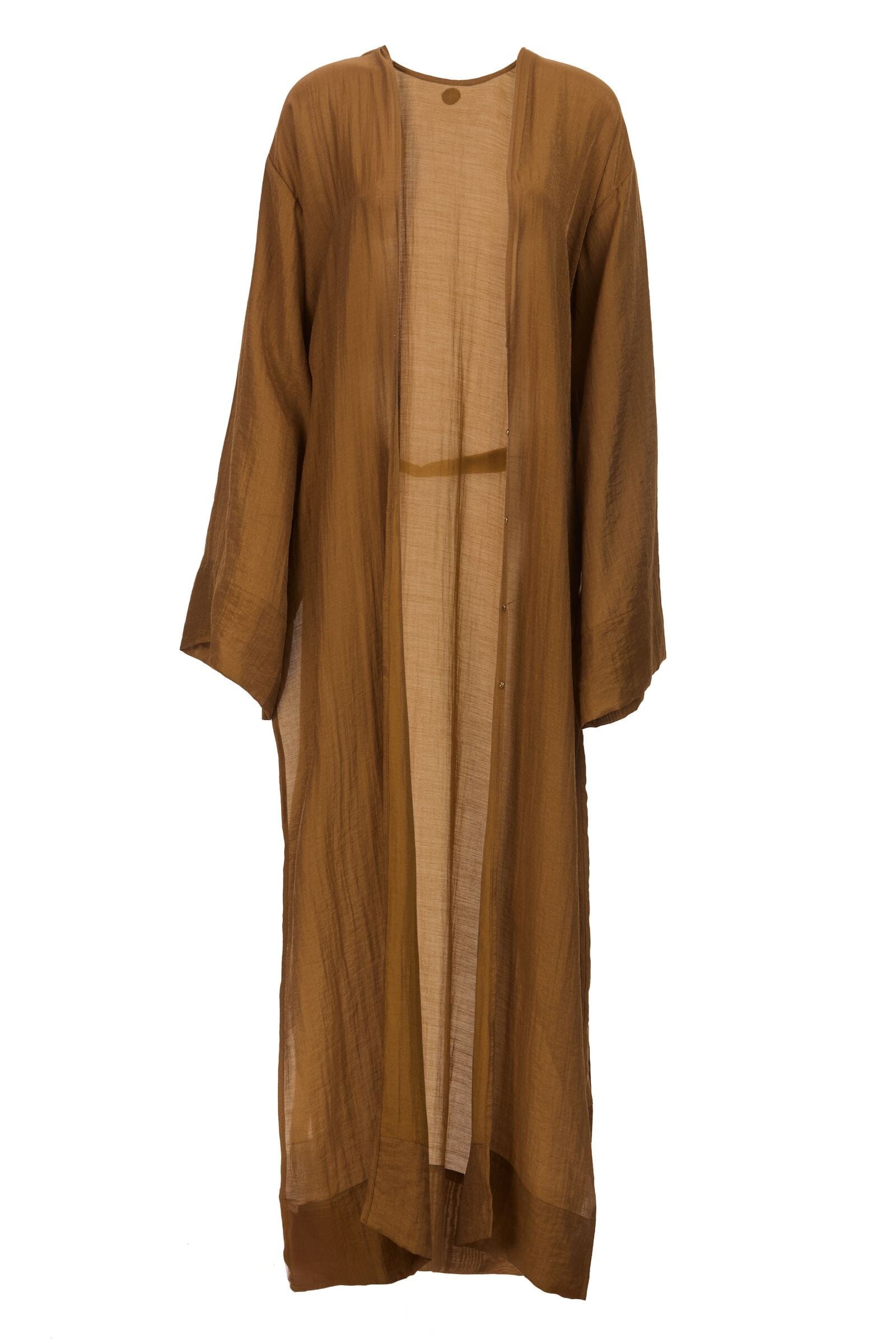 Gold sheer long dress on a white background