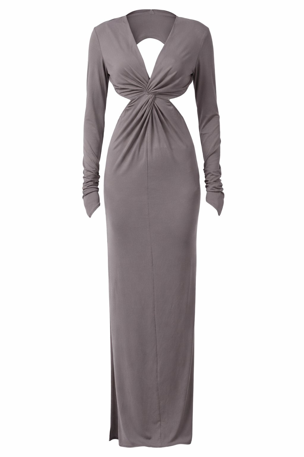 Gray long-sleeve dress A line on a white background