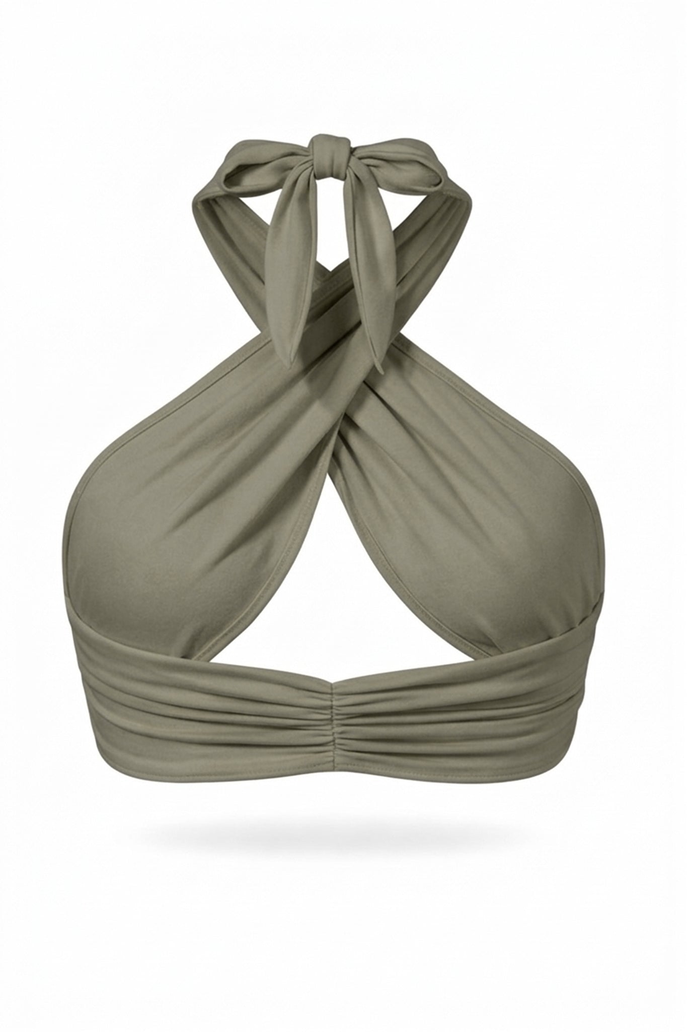 Green top with a bow detail on a white background