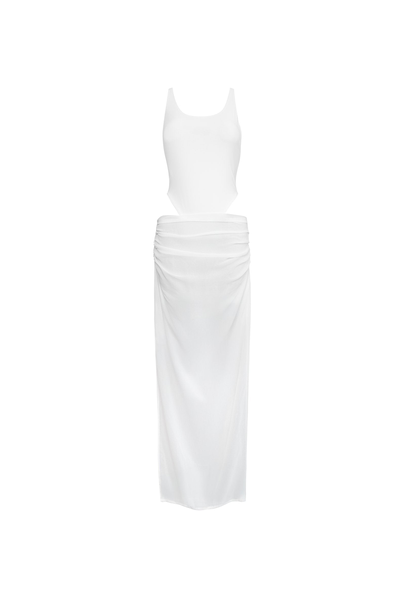 White sleeveless top and skirt set on a white background