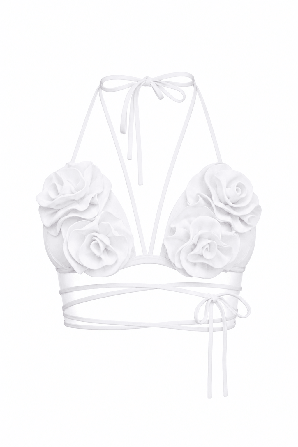 White halter top with floral designs on a white background